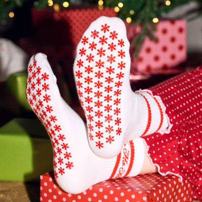 Sleigh Your Workout Grip Socks - red + white pilates socks