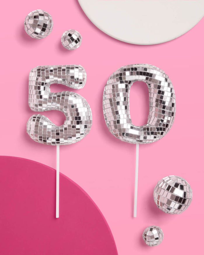 50 Disco Topper - 6 pc mirrored cake toppers
