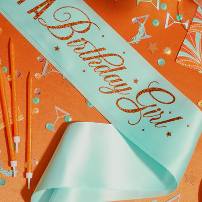 Life of A Birthday Girl Sash - teal sash + orange foil