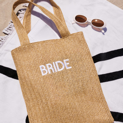 Bride Beach Tote - embroidered straw tote