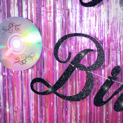Y2K Birthday Banner - black glitter banner