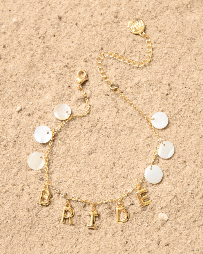 Bride Anklet - gold + mother of pearl discs