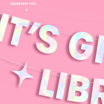 It's Giving Libra Banner - iridescent foil banner