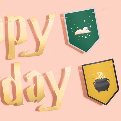 Wizard Birthday Banner - gold foil + colored pendants