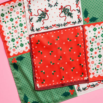 Holly Jolly Headscarf - red + green satin headscarf