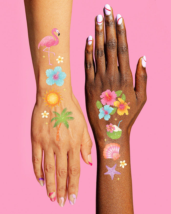 Tropical Glitter Tattoos - 2 temporary tattoo sheets