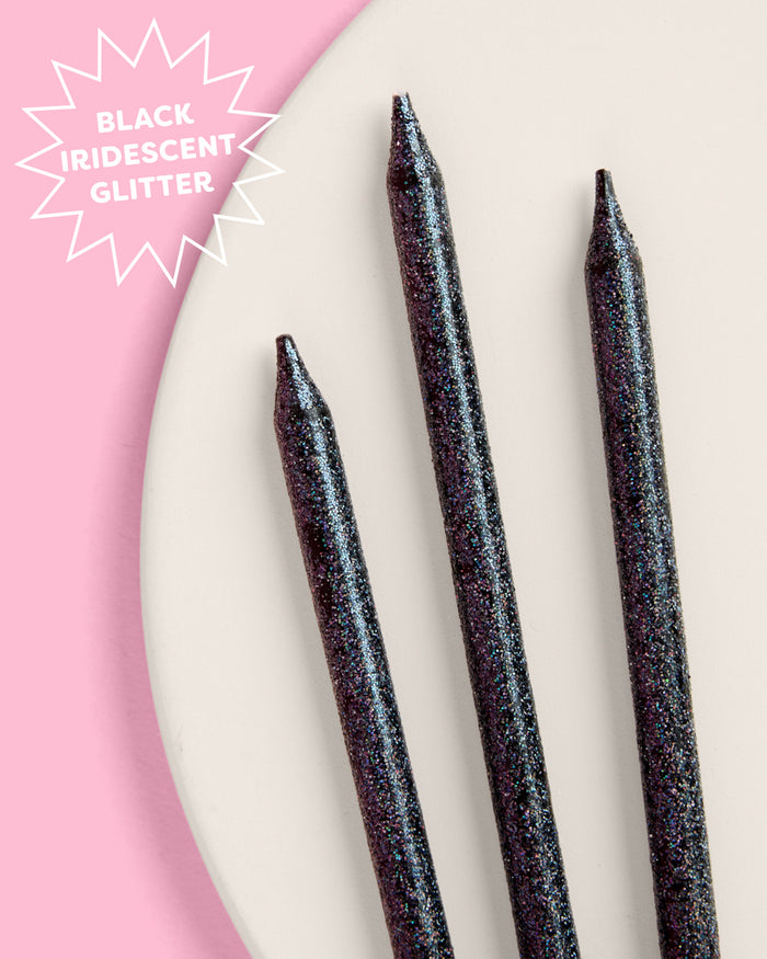 Midnight Sparkle Candles - 10 black glitter candles