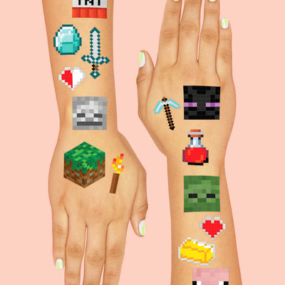 Pixel Mining Gamer Tats - 74 temporary tattoos