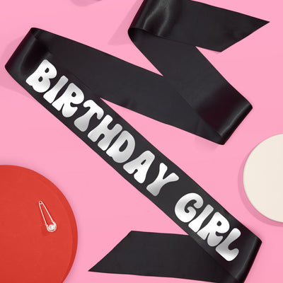 Western Bday Girl Sash - black + silver foil