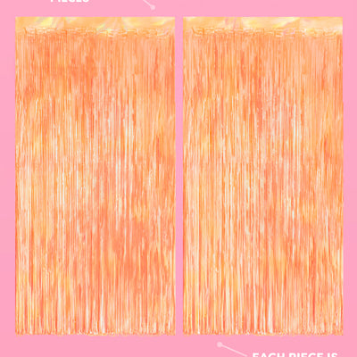 Orange Fringe Curtain Backdrop - iridescent foil banner