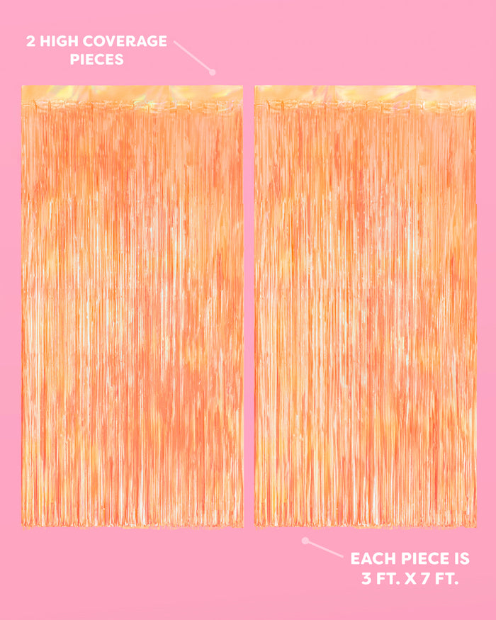 Orange Fringe Curtain Backdrop - iridescent foil banner