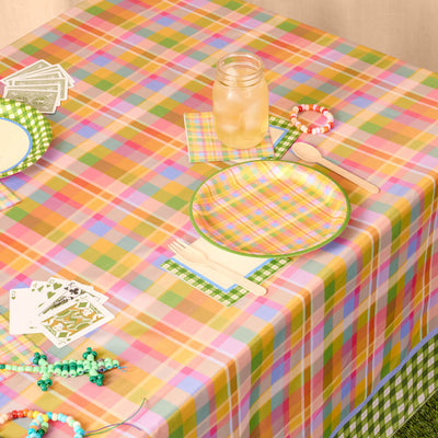 Summer Camp Tablecloth - rainbow plaid table cover