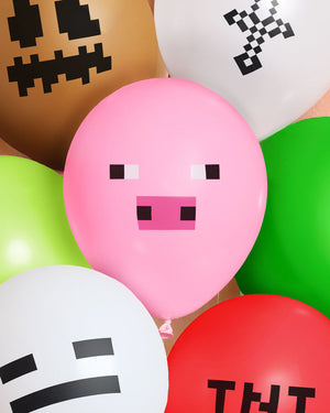 Pixel Mining Game Balloon Pack - 25 latex balloons