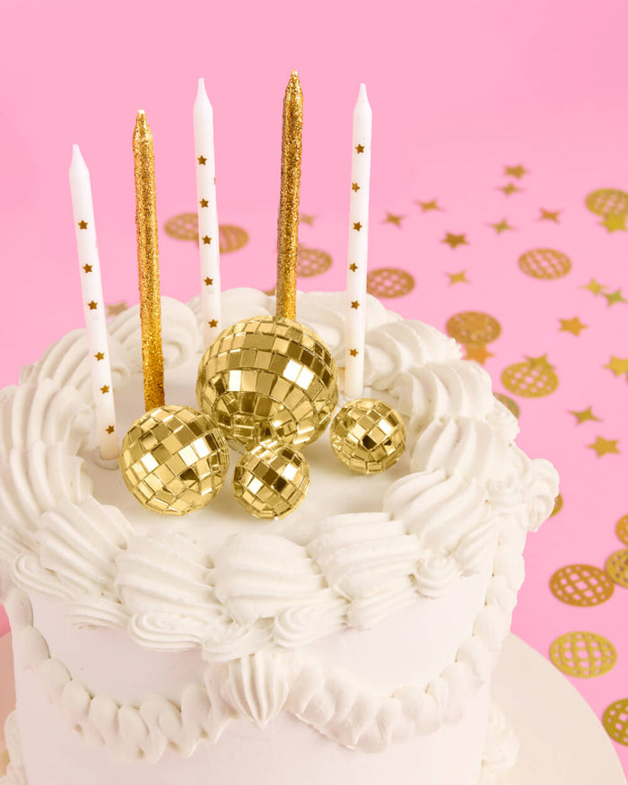 Gold Disco Topper - 4 disco ball cake toppers