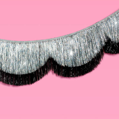 Black + Silver Scallop Fringe - 2 layer fringe banner