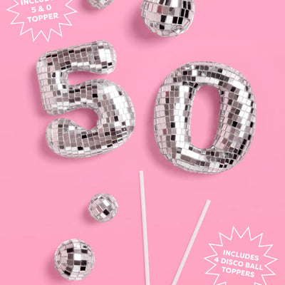 50 Disco Topper - 6 pc mirrored cake toppers