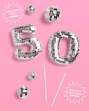 50 Disco Topper - 6 pc mirrored cake toppers