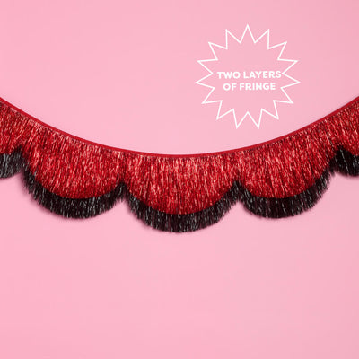 Scallop Fringe Banner - black + red foil banner