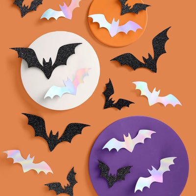 Halloween Wall Decor Bats - 50 silver and black bats