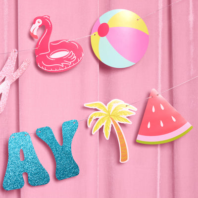 Pool Party Banner - glitter banner + icons
