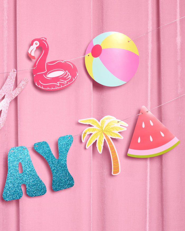 Pool Party Banner - glitter banner + icons
