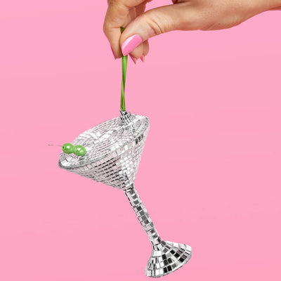 Disco Martini Ornament - silver disco ornament