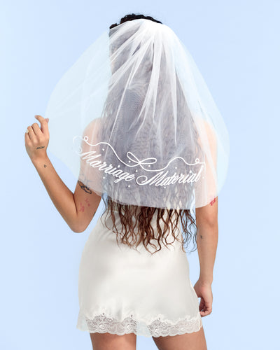 Marriage Material Veil - embroidered veil w/ pearls