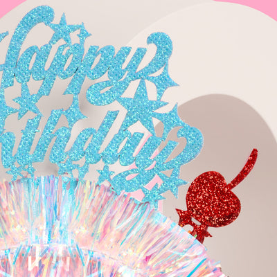 HBD Headband - cherry tinsel headband