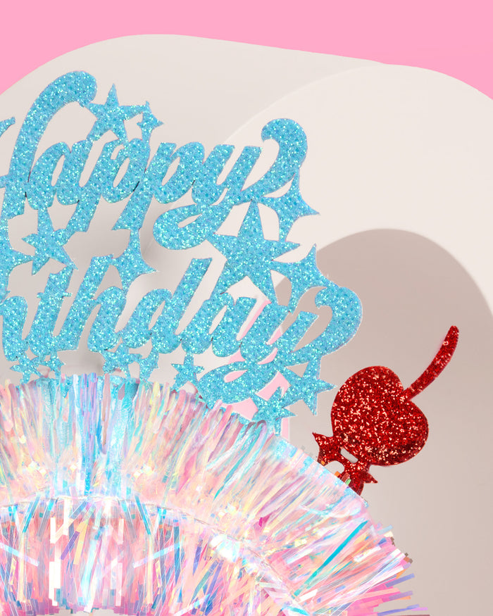 HBD Headband - cherry tinsel headband