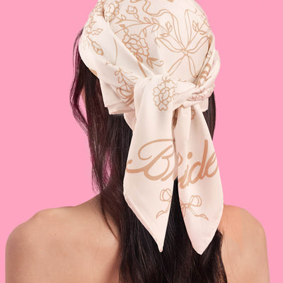 Beige Bride Headscarf - white silk bride head scarf