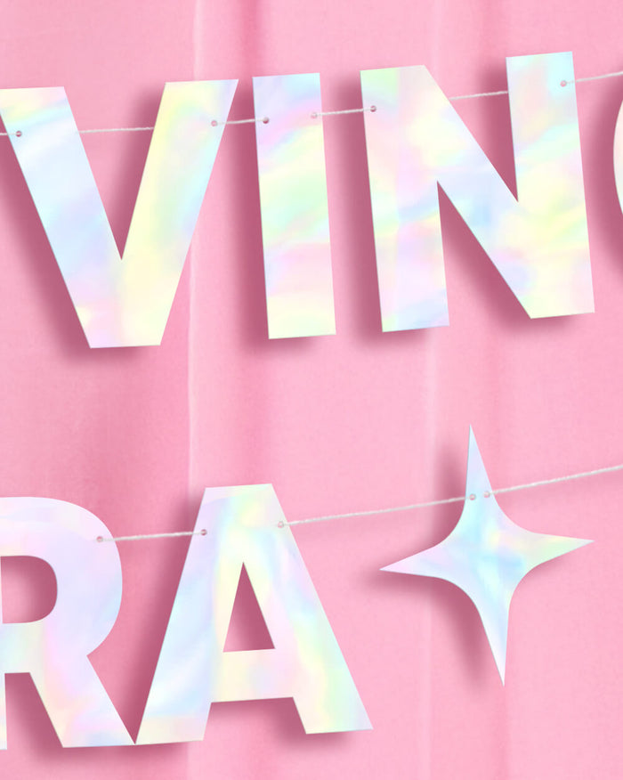 It's Giving Libra Banner - iridescent foil banner