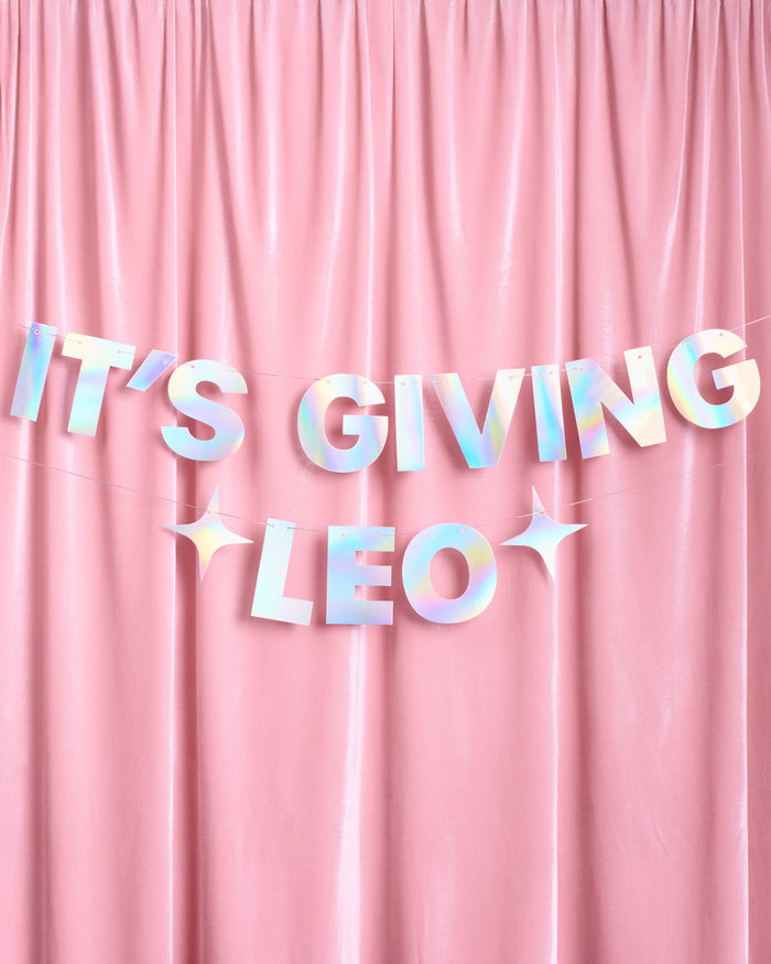 It's Giving Leo Banner - iridescent foil banner