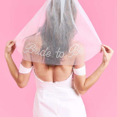 Bride To Be Pearl Veil - white tulle veil + pearl logo
