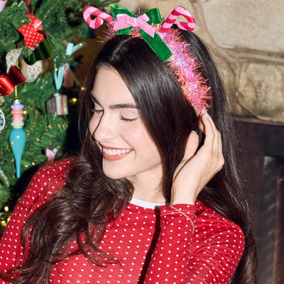 Candy Cane Headband - pink tinsel headband