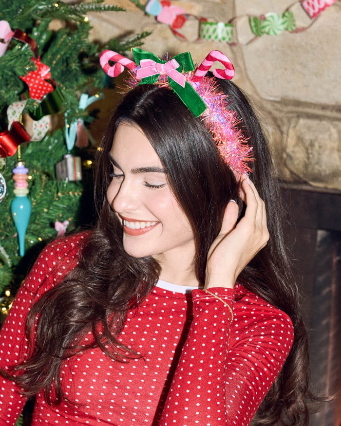 Candy Cane Headband - pink tinsel headband