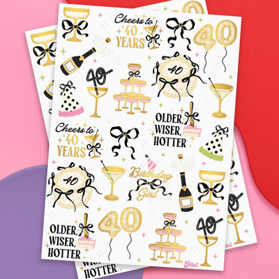 40th Bday Bundle - tats, banner, + straw
