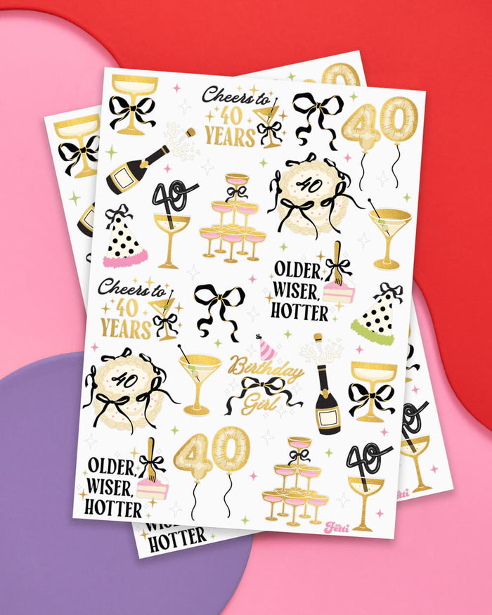 40th Bday Bundle - tats, banner, + straw