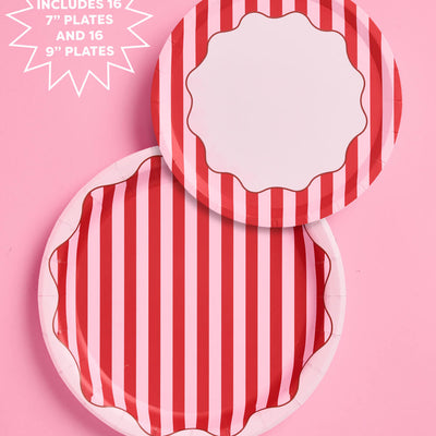 Candy Stripe Plates Set - 32 Plates