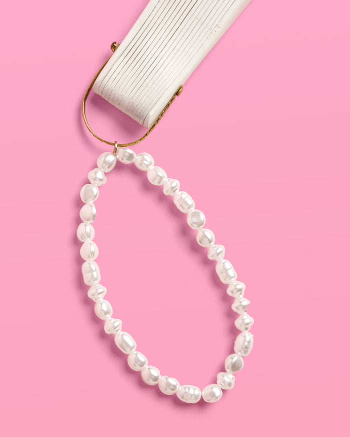 Pearl To Be Fan - white wooden fan with pearls