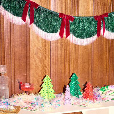 Christmas Bow Banner - fringe + velvet bows