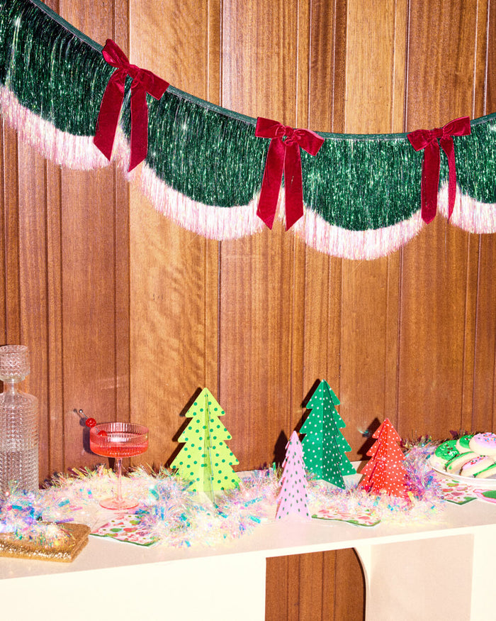 Christmas Bow Banner - fringe + velvet bows