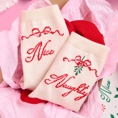 Naughty & Nice Knit Socks - cream crew socks