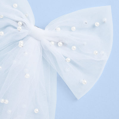 Pearl to Be Bow - white tulle bow w/ pearls