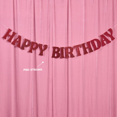 Happy Birthday Banner - 5 ft burgundy glitter banner