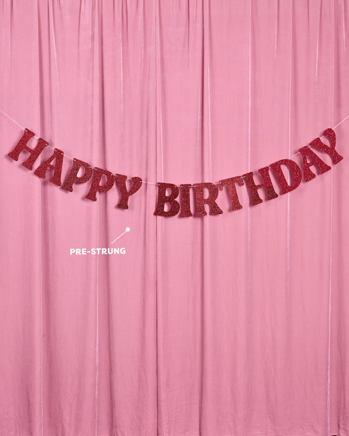 Happy Birthday Banner - 5 ft burgundy glitter banner