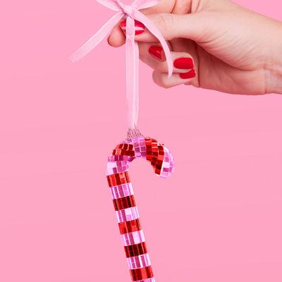 Disco Candy Cane Ornament - disco tiled ornament