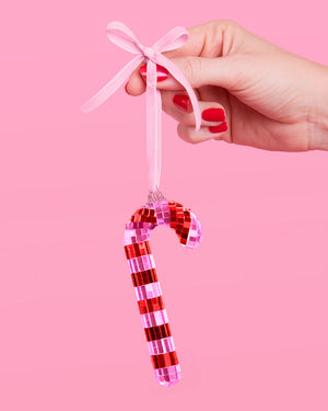 Disco Candy Cane Ornament - disco tiled ornament