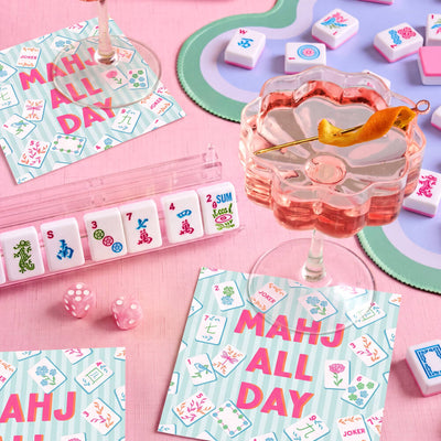 Mahj All Day Cocktail Napkins - pink + teal stripes