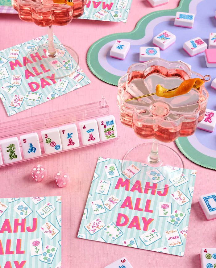 Mahj All Day Cocktail Napkins - pink + teal stripes