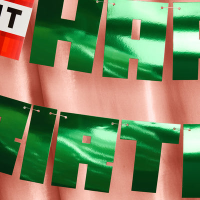 Pixel Mining Birthday Banner - mirrored green banner